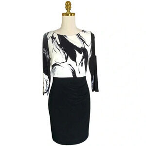 RALPH LAUREN Women’s Black White Floral Top 3/4 Sleeve Office Siren Dress Sz 6P